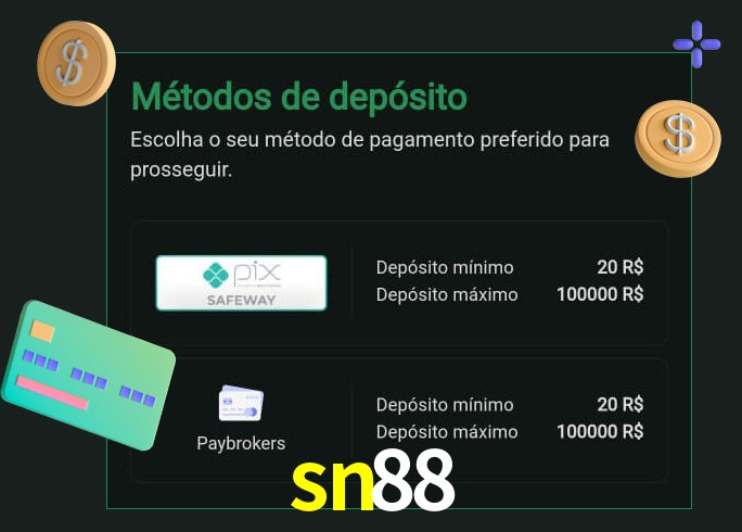 O cassino sn88 oferece uma grande variedade de métodos de pagamento
